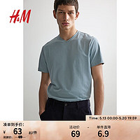 H&M男装T恤2024夏季内搭男士修身V领上衣棉质舒适衣服0570003 绿松石色125 170/92