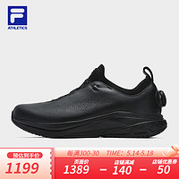 FILA 斐乐男鞋SPD PANTHER 2 LEA路跑鞋2024夏皮面玄豹鞋 黑-BA 42