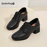 SPIDER KING 蜘蛛王 女鞋2023新款復古媽媽英倫風小皮鞋粗跟職業真皮單鞋9006B