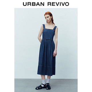 URBAN REVIVO 女都市休闲复古水洗时髦牛仔连衣裙UWU840061 蓝色 XS