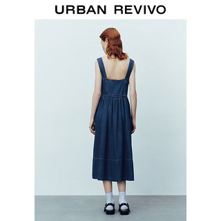 URBAN REVIVO 女都市休闲复古水洗时髦牛仔连衣裙UWU840061 蓝色 XL