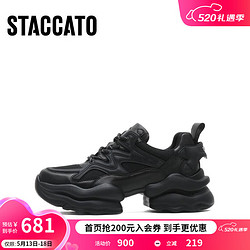 STACCATO 思加图 新款小白鞋黑色厚底老爹鞋休闲机甲鞋女鞋网面鞋A9221AM3 黑色 37