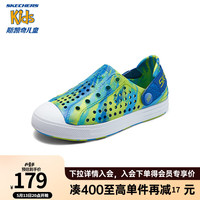Skechers斯凯奇商场同款一脚蹬洞洞鞋女童夏季休闲轻质疏水沙滩鞋406601L 蓝色/柠檬色/BLLM