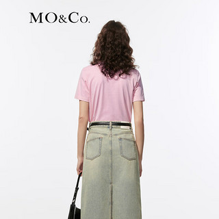 MO&Co.2024夏赛博印花套色脏染棉质短袖圆领T恤MBD2TEET07 冰粉色 M/165