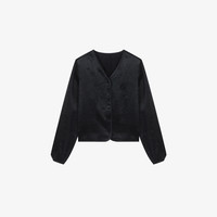 Basic House/百家好小香风气质长袖轻奢短款时尚衬衫-B0624H5W322 黑色 F80-120斤