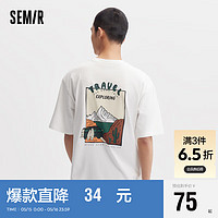 Semir 森马 短袖T恤男2024夏季宽松直筒上衣圆领针织衣服印花潮107424100101