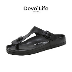 Devo 的沃 Life的沃拖鞋男女同款夹趾凉拖沙滩时尚轻质防水海滩人字拖1803 黑色EVA 41