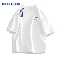 NASA GISS 官方潮牌t恤男夏季纯棉短袖重磅圆领宽松休闲汗衫 白色 M