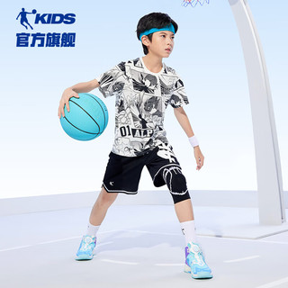 乔丹童鞋儿童短袖T恤2024年夏季新款男童圆领街篮满印运动上衣
