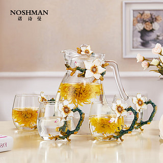 诺诗曼 玻璃杯套装家用客厅喝水杯子女士耐热水杯带把家庭待客茶杯 喜悦水杯五件套矮款