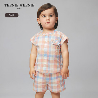 Teenie Weenie Kids小熊童装24夏季男宝宝纯棉撞色格条纹衬衫 珊瑚红 80cm