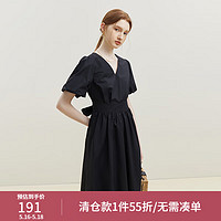 范思蓝恩 23FS12704/12715长短款V领气质收腰通勤连衣裙，女，夏季新款 黑色短款 XS