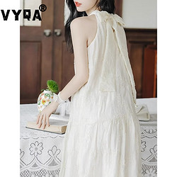 VYQA高端品牌 法式复古蕾丝挂脖连衣裙女 夏季新款设计感显瘦无袖长裙 图片色 2XL(建议130-140斤)