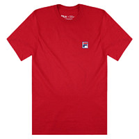 FILA 斐樂 男女同款短袖T恤 套頭圓領上衣小標志式日常休閑 紅色MN81A003-RED-S