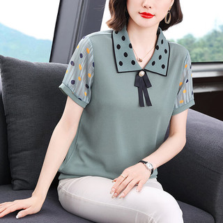 魔之韵高档减龄大码款中老年人女装上衣服洋气时尚T恤衫夏季天8866 豆绿色 XL（115-125斤左右）