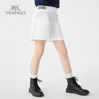 英氏（YEEHOO）女童裤子儿童短裤中大童装休闲裤学院海军风时尚夏装 白色 160