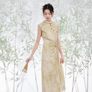 3COLOUR 三彩 2024夏季款新中式连衣裙设计感收腰不对称长裙