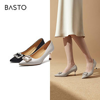 BASTO 百思图 春夏款商场同款时髦金属饰细跟浅口女单鞋