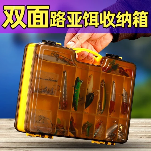挺派多功能路亚饵盒便携饵盒路亚饵盒软饵路亚盒硬饵双面多功能路亚盒 A款-双面多功能手提箱-黄色