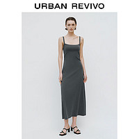 URBAN REVIVO 女士气质方领中长款修身吊带连衣裙 UWJ740026 冷灰  XL