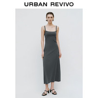 URBAN REVIVO 女士气质方领中长款修身吊带连衣裙 UWJ740026 冷灰 M