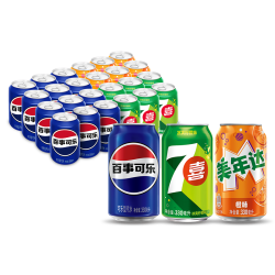 pepsi 百事 可乐七喜美年达碳酸饮料汽水整箱330ml*24罐混合装包邮