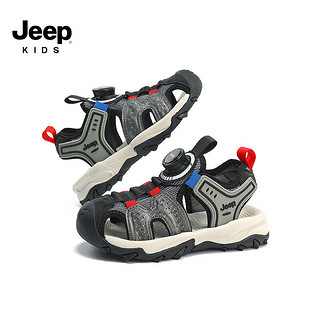Jeep 吉普 儿童凉鞋男童轻便透气沙滩鞋2024女童夏季防滑中大童休闲鞋 黑/红