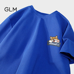 GLM 短袖T恤男重磅华夫格宽松潮牌夏季简约质感男士落肩袖体恤ins 华夫格-蓝#小柴犬 M