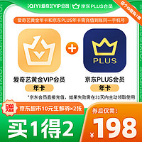 iQIYI 爱奇艺 黄金VIP会员 12个月年卡+京东PLUS年卡