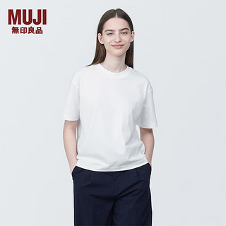 MUJI 無印良品 无印良品（MUJI）女式 天竺编织圆领短袖T恤上衣打底衫女款内搭多巴胺 白色BB2P6C4S L (165/88A)
