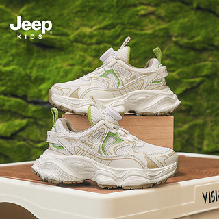 Jeep童鞋儿童运动鞋2024夏季男女童鞋防滑休闲鞋网面透气鞋子 米绿 29码 鞋内长约18.8cm