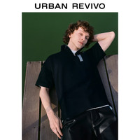 URBAN REVIVO 男士休闲撞色宽松半拉链短袖T恤 UML440068 正黑 S