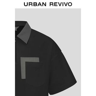 URBAN REVIVO 男士休闲撞色宽松半拉链短袖T恤 UML440068 正黑 S