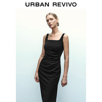 URBAN REVIVO 女士时尚简约褶皱开衩无袖连衣裙 UWG740077