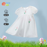 贝贝怡儿童裙子纯棉甜美公主裙24年夏款舒适可爱连衣裙女童 白色 110