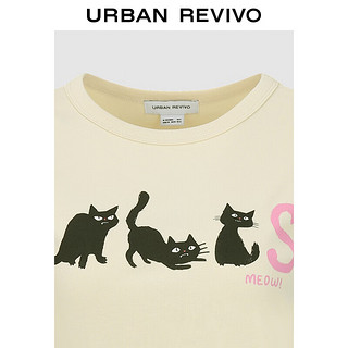 URBAN REVIVO 女士潮流趣味休闲时髦萌宠印花T恤 UWV440208 裸杏色 M