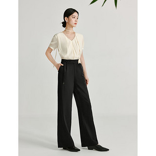 茵曼（INMAN）新中式盘扣直筒裤2024夏季女装新款珠光皱感肌理宽松显瘦长裤