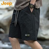 Jeep 吉普 短裤男夏季直筒宽松休闲五分裤子男士薄款中裤男裤 黑色 XL