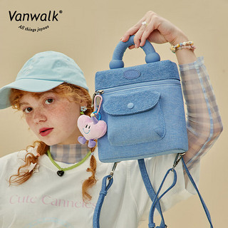vanwalk心情系列 原创自制甜美少女双肩斜挎包休闲逛街手提小背包 奶油草莓蓝