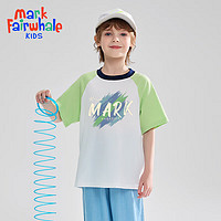 马克华菲 2024男女童纯棉短袖儿童宽松半袖洋气宝宝上衣T恤JZ3 撞袖绿 150cm