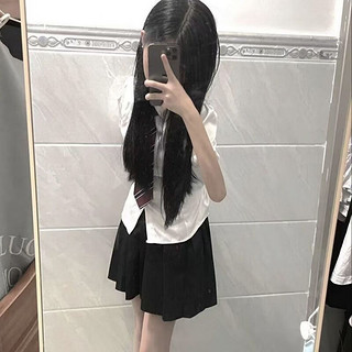 唐晓笙套装甜辣学院风jk制服衬衫女收腰显瘦制服衬衣设计感别致上衣 套装 绑带衬衫+黑色裙+条纹1领 M