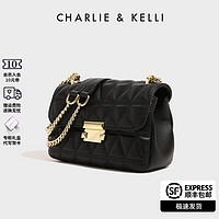 CHARLIE&KELLI CK品牌包包女包2024新款链条菱格小方包单肩斜挎包520情人节礼物 黑色