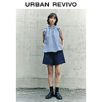 URBAN REVIVO UR2024夏季新款女休闲简约百搭松紧腰抽绳薄款短裤UWL640028 宝蓝 S