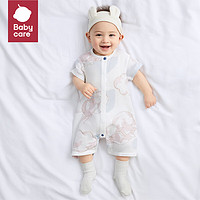 babycare 婴儿竹棉纱布连体衣春夏季宝宝哈衣短袖爬服 斯格萌萌兔 90cm