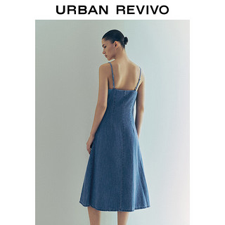 URBAN REVIVO 女装设计感斜肩领吊带牛仔连衣裙UWG840190 浅蓝 S
