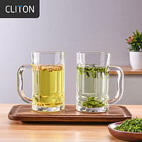 CLITON 玻璃水杯茶杯 带把扎啤杯啤酒杯 可乐杯果汁杯饮料杯6只装