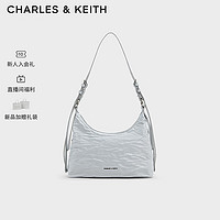 CHARLES&KEITH24夏褶皱油蜡皮手提单肩腋下包女CK2-40271360 Grey灰色 M