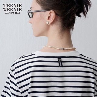 Teenie Weenie小熊短袖T恤女2024年夏季简约休闲条纹撞色圆领短袖T恤 撞色 155/XS