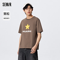 Semir 森马 短袖T恤男夏季潮流个性印花上衣纯棉宽松圆领夏装时尚落肩袖