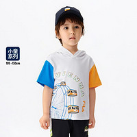 FILA 斐乐 男小童（105-130）T恤男童休闲宽松舒适针织短袖连帽上衣